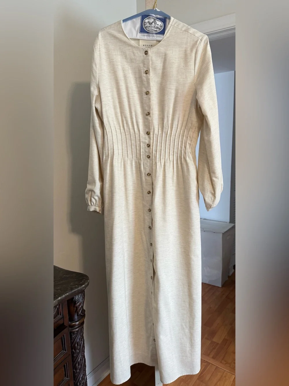 lila linen dress Lila Linen Blend Ruffled Neckline Off Shoulder Dress White / SMALL